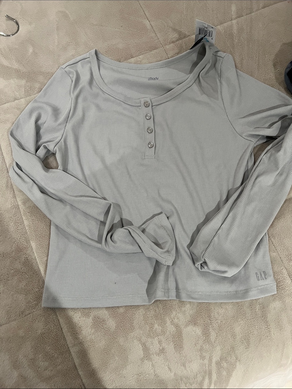 GAP Light Gray Ribbed Long-Sleeve Henley Top